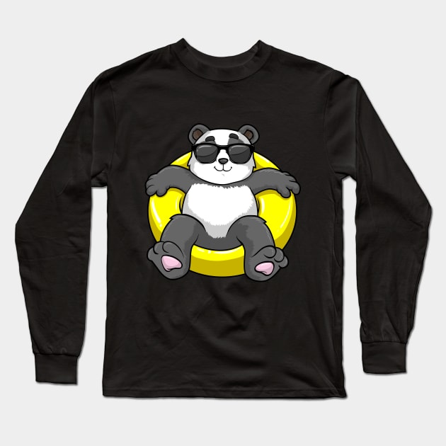 Cool panda is swimming with a swimming ring Long Sleeve T-Shirt by Markus Schnabel